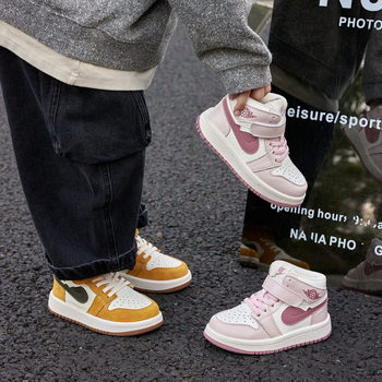 Adidași baschet pentru copii, înălți, cu căptușeală pufoasă, partea superioară din piele naturală, închidere Velcro, talpă din cauciuc, respirabili, unisex, pentru vârste 7–16 ani, lansare toamnă 2025