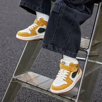 Adidași baschet pentru copii, înălți, cu căptușeală pufoasă, partea superioară din piele naturală, închidere Velcro, talpă din cauciuc, respirabili, unisex, pentru vârste 7–16 ani, lansare toamnă 2025