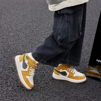 Adidași baschet pentru copii, înălți, cu căptușeală pufoasă, partea superioară din piele naturală, închidere Velcro, talpă din cauciuc, respirabili, unisex, pentru vârste 7–16 ani, lansare toamnă 2025