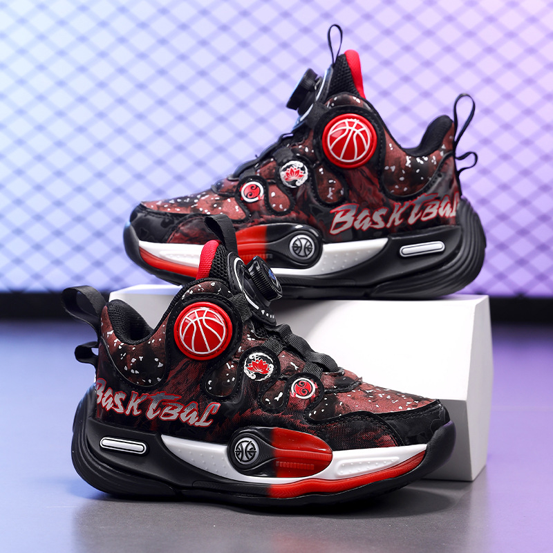 Ghete de baschet pentru copii iarnă, căptușite cu fleece, piele artificială rezistentă la apă, talpă antiderapantă, închidere cu buton rotativ, talpă groasă.