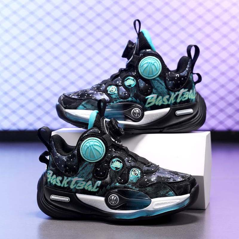 Ghete de baschet pentru copii iarnă, căptușite cu fleece, piele artificială rezistentă la apă, talpă antiderapantă, închidere cu buton rotativ, talpă groasă.