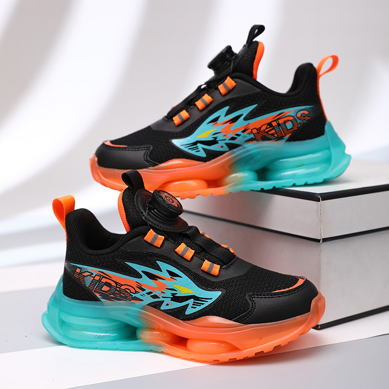 Pantofi sport pentru copii băieți, vară – partea superioară din material sintetic, respirabilă, talpă EVA, suprafață din piele sintetică, închidere cu cataramă rotativă