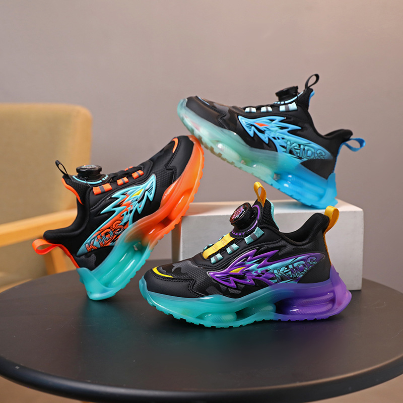 Pantofi sport pentru copii băieți, vară – partea superioară din material sintetic, respirabilă, talpă EVA, suprafață din piele sintetică, închidere cu cataramă rotativă