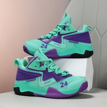 Pantofi baschet pentru copii - Față superioară din piele sintetică cu plasă, respirabili, anti-derapare, rezistenți la uzură, ușori, talpă TPR