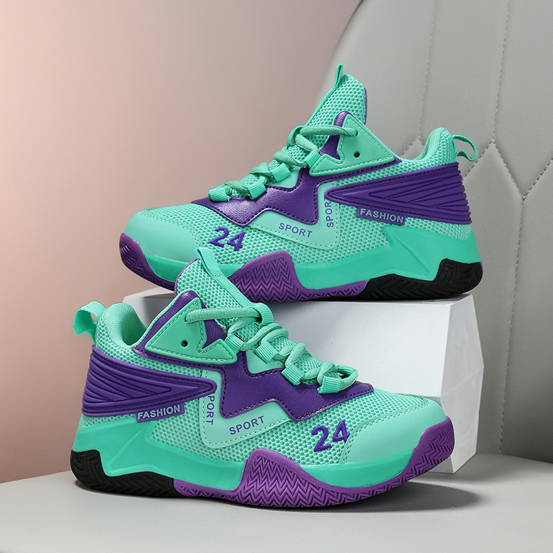 Pantofi baschet pentru copii - Față superioară din piele sintetică cu plasă, respirabili, anti-derapare, rezistenți la uzură, ușori, talpă TPR