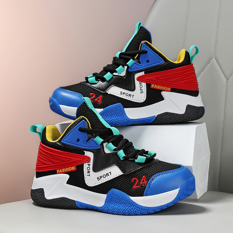 Pantofi baschet pentru copii - Față superioară din piele sintetică cu plasă, respirabili, anti-derapare, rezistenți la uzură, ușori, talpă TPR