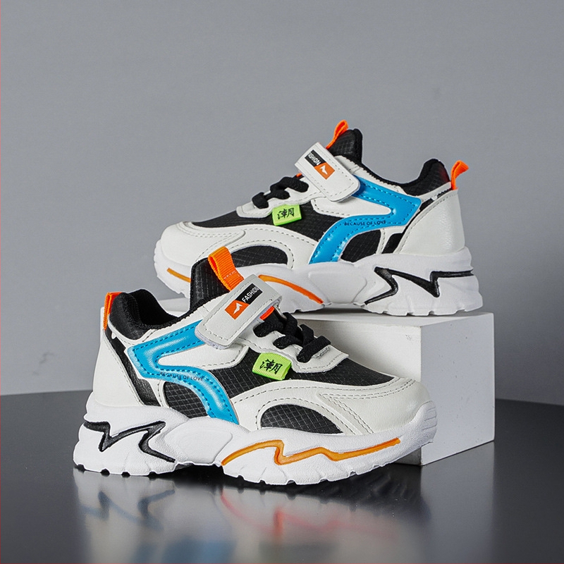 Pantofi sport de alergare cu exterior PU, închidere Velcro, model cu dungi, talpă din cauciuc