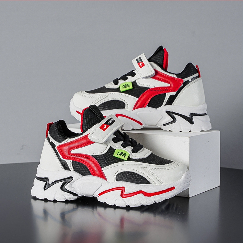 Pantofi sport de alergare cu exterior PU, închidere Velcro, model cu dungi, talpă din cauciuc