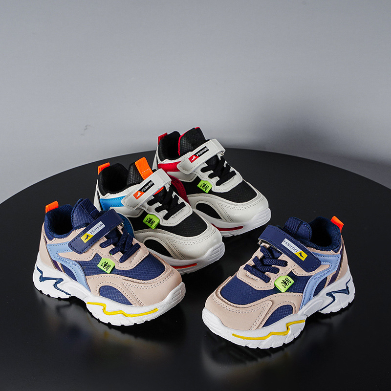 Pantofi sport de alergare cu exterior PU, închidere Velcro, model cu dungi, talpă din cauciuc