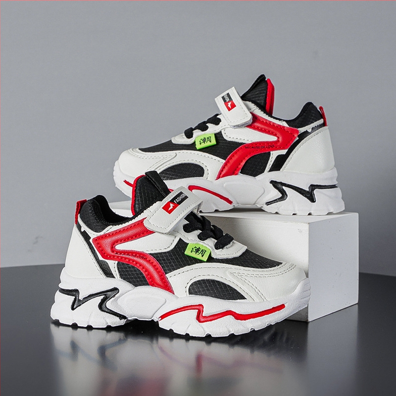 Pantofi sport de alergare cu exterior PU, închidere Velcro, model cu dungi, talpă din cauciuc