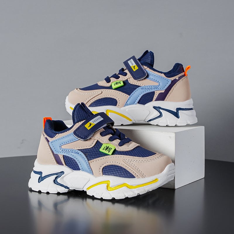 Pantofi sport de alergare cu exterior PU, închidere Velcro, model cu dungi, talpă din cauciuc