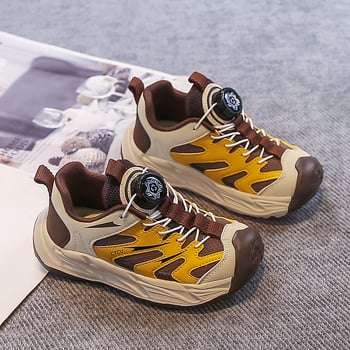 Pantofi pentru copii cu nasturi rotativi, partea superioară din piele sintetică cu model în dungi, talpă EVA ușoară, unisex, pentru 4–16 ani