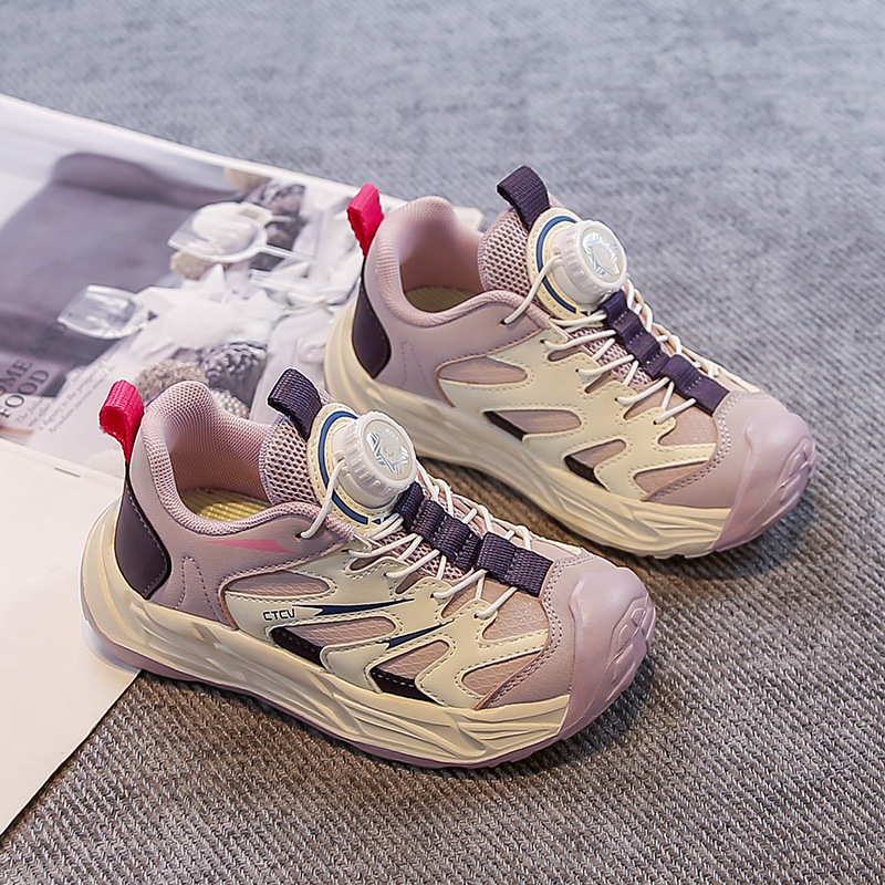 Pantofi pentru copii cu nasturi rotativi, partea superioară din piele sintetică cu model în dungi, talpă EVA ușoară, unisex, pentru 4–16 ani