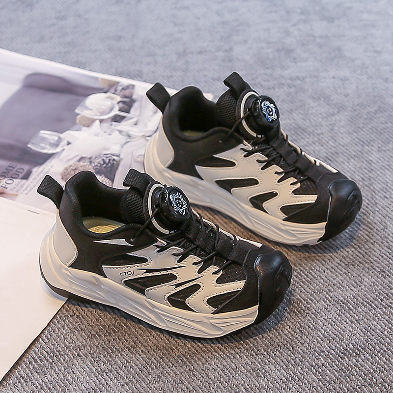 Pantofi pentru copii cu nasturi rotativi, partea superioară din piele sintetică cu model în dungi, talpă EVA ușoară, unisex, pentru 4–16 ani