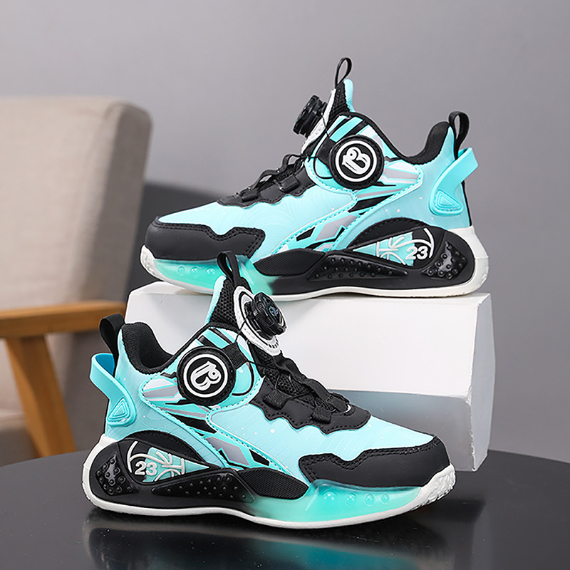 Pantofi de baschet pentru copii – Unisex, Parte superioară din piele sintetică, Talpă MD, Rezistenți la apă, Antiderapare, Model cu dungi.