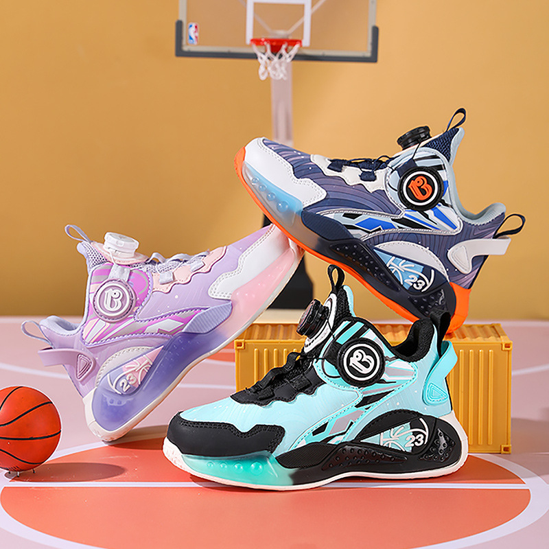 Pantofi de baschet pentru copii – Unisex, Parte superioară din piele sintetică, Talpă MD, Rezistenți la apă, Antiderapare, Model cu dungi.