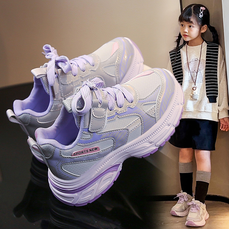 Pantofi de alergare pentru copii - partea superioară din piele microfibră, talpă din cauciuc; anti-derapaj, rezistenți la uzură, absorbție a șocurilor; culoare uni; închidere cu buton rotativ