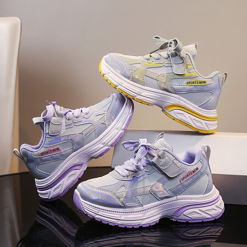 Pantofi de alergare pentru copii - partea superioară din piele microfibră, talpă din cauciuc; anti-derapaj, rezistenți la uzură, absorbție a șocurilor; culoare uni; închidere cu buton rotativ