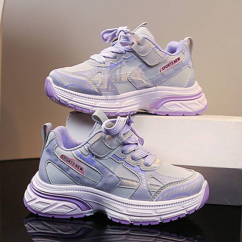 Pantofi de alergare pentru copii - partea superioară din piele microfibră, talpă din cauciuc; anti-derapaj, rezistenți la uzură, absorbție a șocurilor; culoare uni; închidere cu buton rotativ