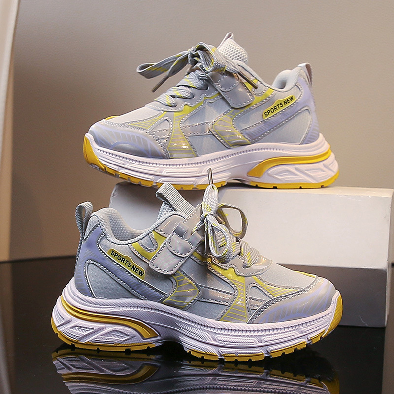 Pantofi de alergare pentru copii - partea superioară din piele microfibră, talpă din cauciuc; anti-derapaj, rezistenți la uzură, absorbție a șocurilor; culoare uni; închidere cu buton rotativ