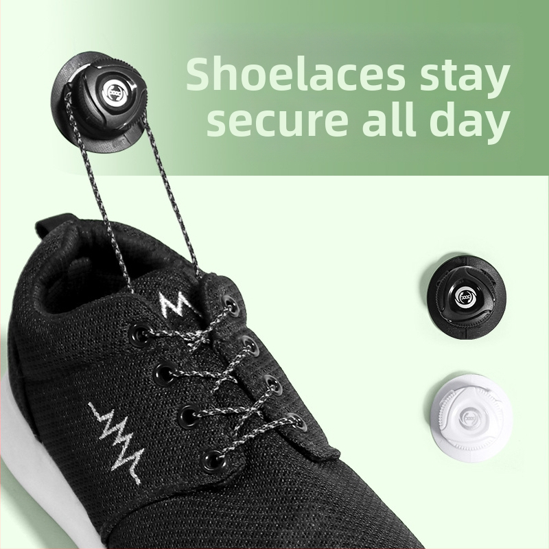 XD18 Bezvadu kurpju auklas ar rotējošu sprādzi – piemērotas kurpēm un ikdienas apaviem; stil: apaļa rotējoša sprādze, materiāls: neilons ar atstarojošām lentām; visām sezonām