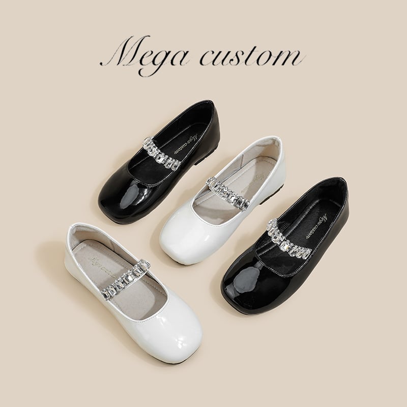 Cipele za djevojčice od mikrovlakana, Mary Jane slip-on, s kristalnim ukrasima, PU ulošak, gumeni potplat