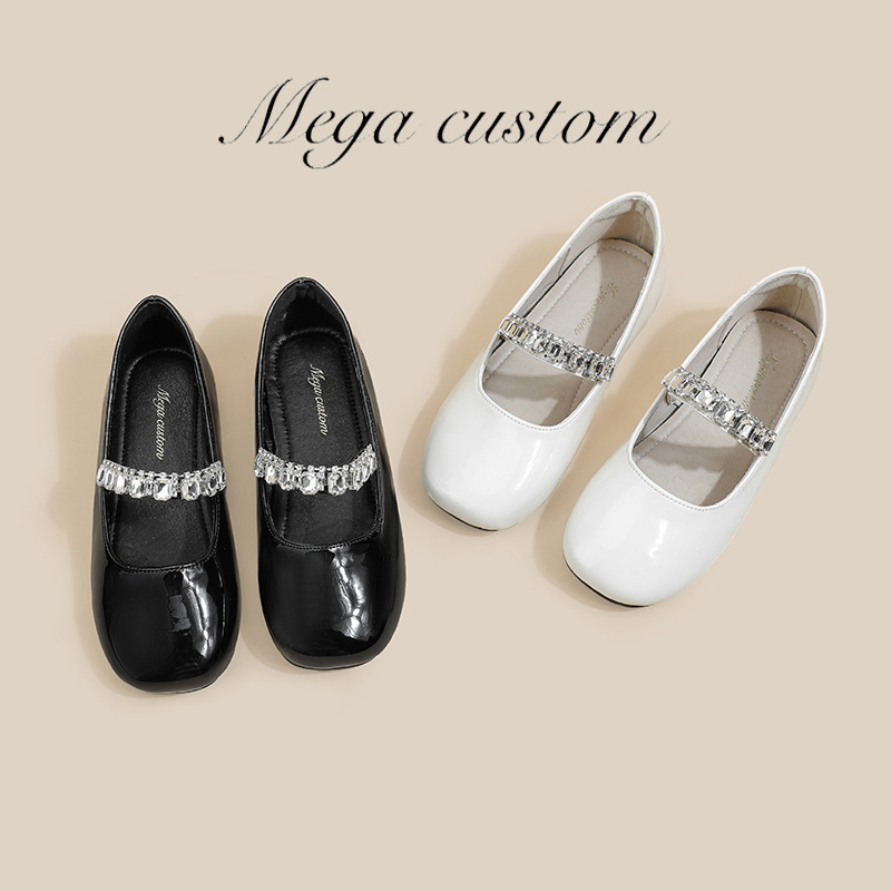 Cipele za djevojčice od mikrovlakana, Mary Jane slip-on, s kristalnim ukrasima, PU ulošak, gumeni potplat