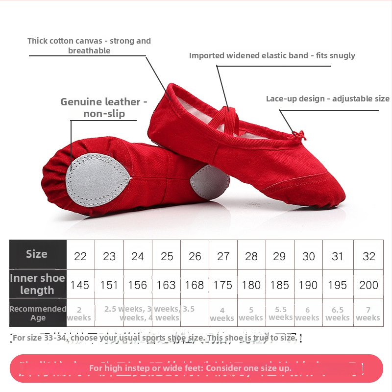 Dječje tenisice za jogu, gornji dio od platna, potplat od kože goveda, prozračne i lagane, za balet, moderni ples i latino ples