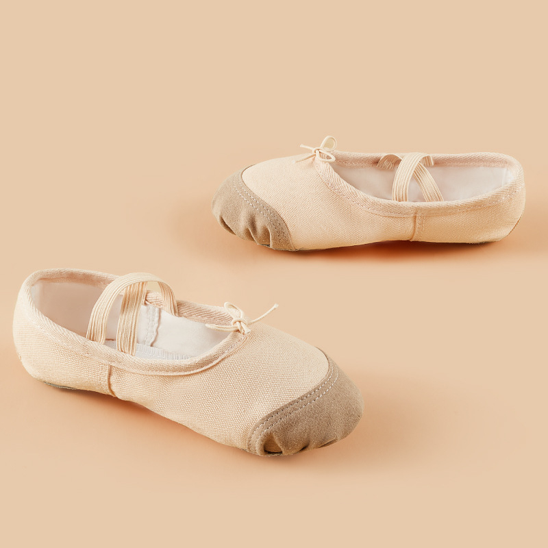 Dječje plesne cipele s mekom potplatom, kožnim prstom i platnenim gornjim dijelom, potplat od teleće kože, otporne za balet i moderan ples