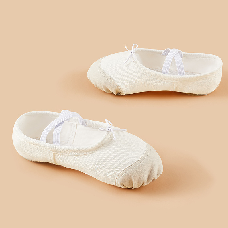 Dječje plesne cipele s mekom potplatom, kožnim prstom i platnenim gornjim dijelom, potplat od teleće kože, otporne za balet i moderan ples