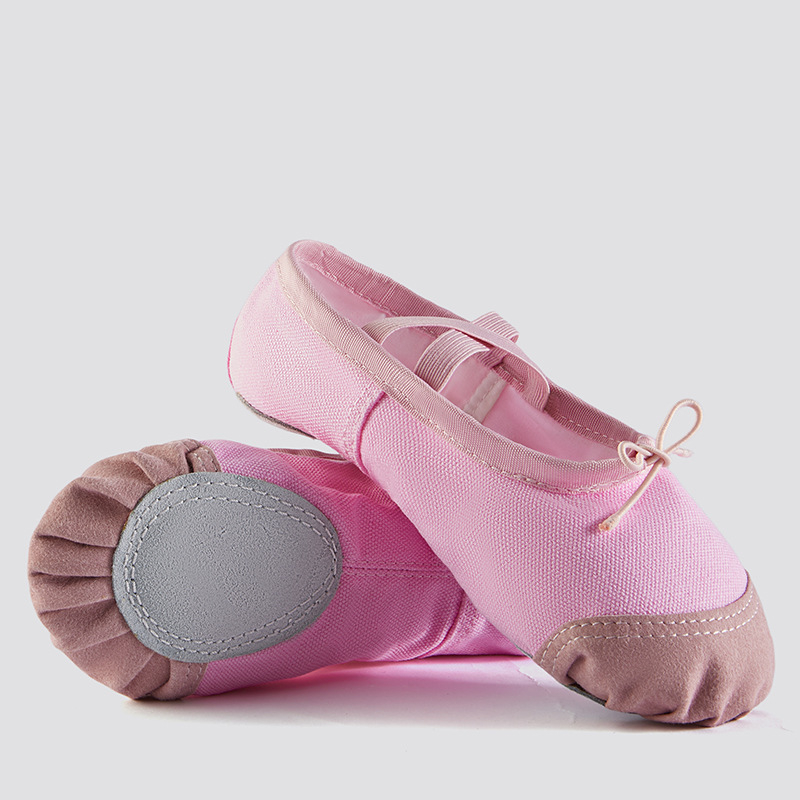 Dječje plesne cipele s mekom potplatom, kožnim prstom i platnenim gornjim dijelom, potplat od teleće kože, otporne za balet i moderan ples