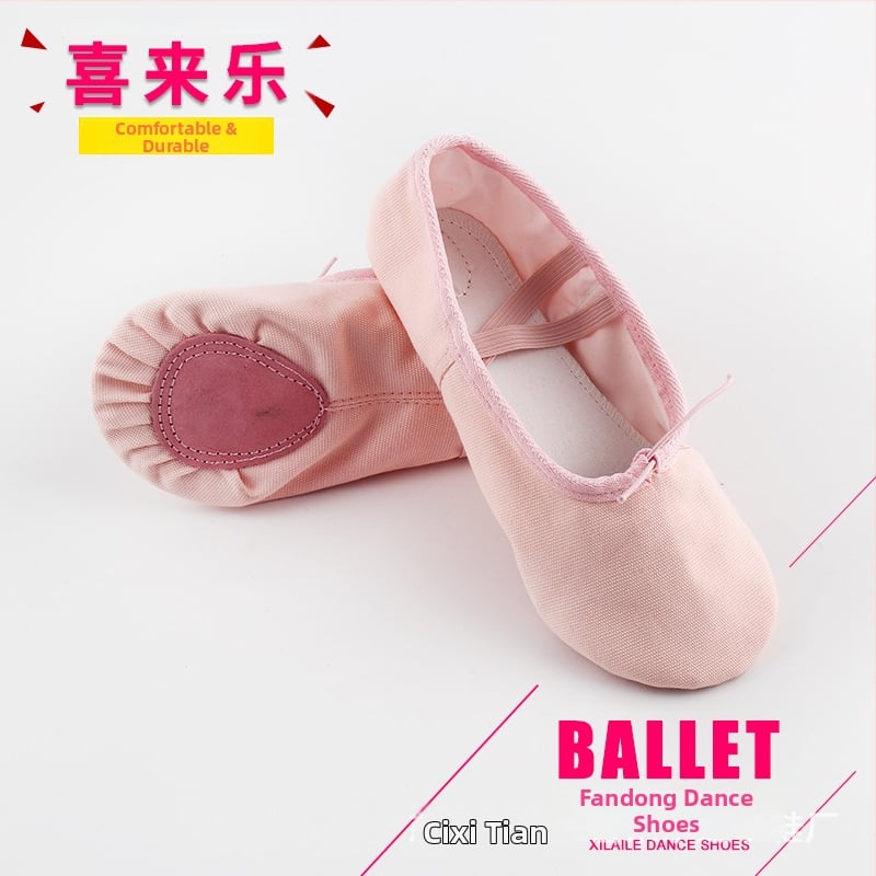 Dječje plesne cipele za balet i yogu, gornji dio od platna i pamuka, kožna potplata, za balet, moderni ples i latino ples