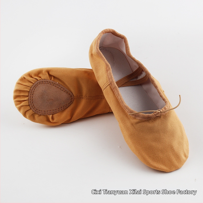 Dječje plesne cipele za balet i yogu, gornji dio od platna i pamuka, kožna potplata, za balet, moderni ples i latino ples