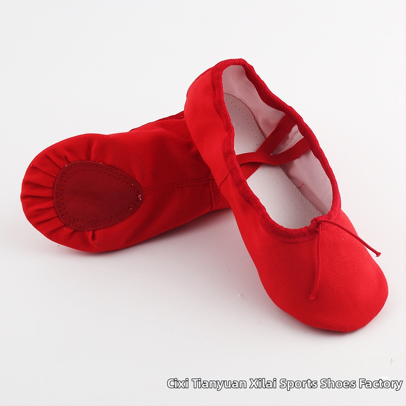Dječje plesne cipele za balet i yogu, gornji dio od platna i pamuka, kožna potplata, za balet, moderni ples i latino ples
