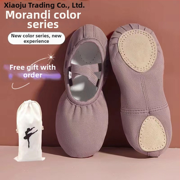 Xiaoju profesionálne baletné topánky pre deti a dievčatá, dizajn mačacích labiek, Morandi s mäkkou EVA podrážkou