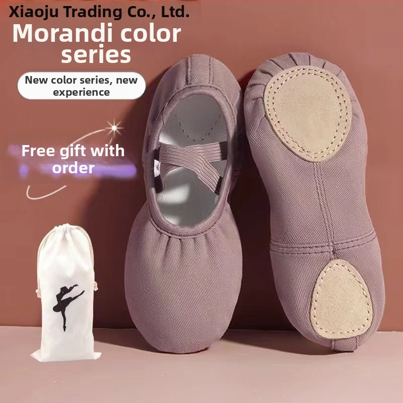 Xiaoju profesionálne baletné topánky pre deti a dievčatá, dizajn mačacích labiek, Morandi s mäkkou EVA podrážkou