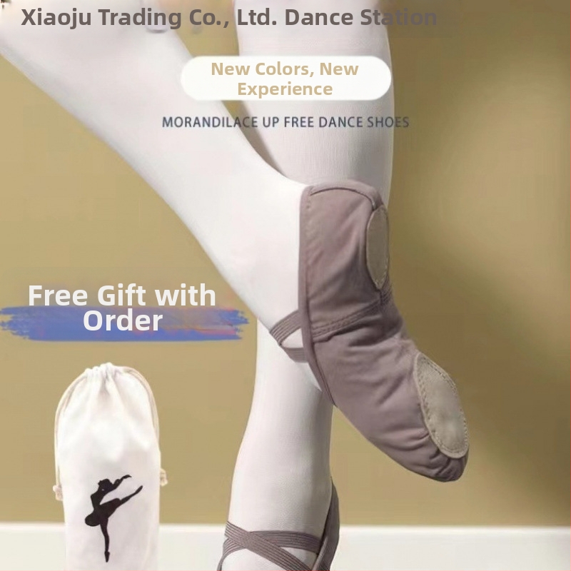 Xiaoju profesionálne baletné topánky pre deti a dievčatá, dizajn mačacích labiek, Morandi s mäkkou EVA podrážkou