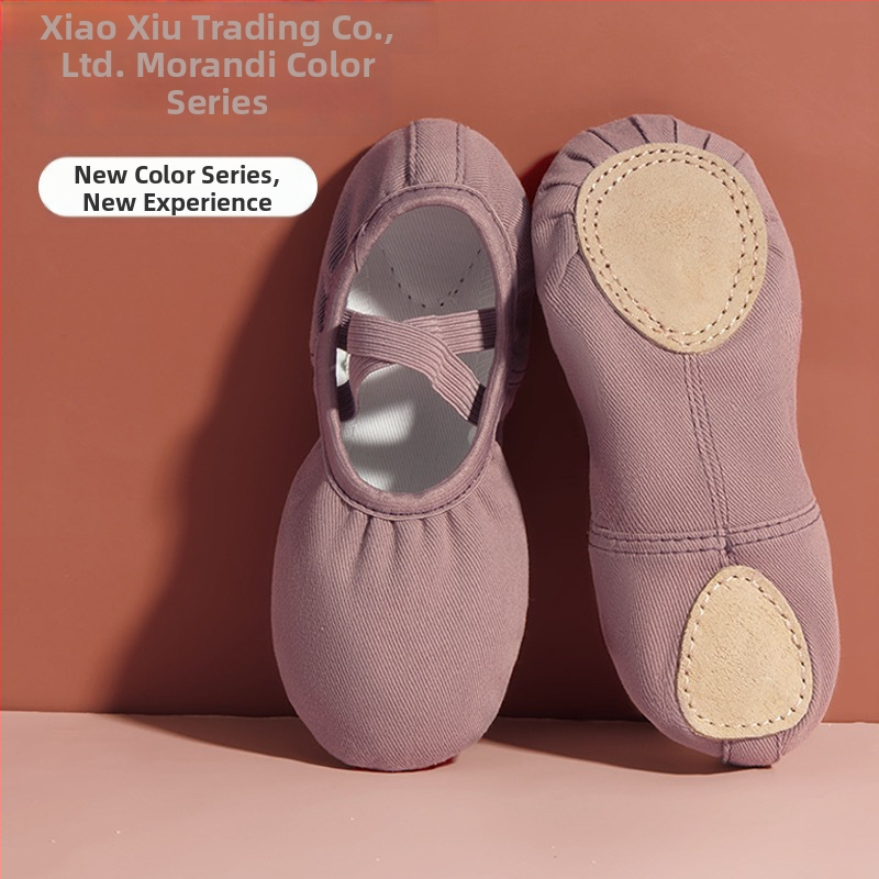 Xiaoju profesionálne baletné topánky pre deti a dievčatá, dizajn mačacích labiek, Morandi s mäkkou EVA podrážkou