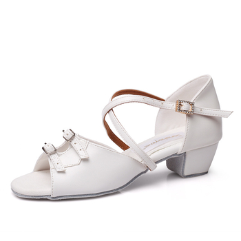 Παιδικά Παπούτσια Λατινικού Χορού για Κορίτσια, Δερμάτινη Σόλα, Άνω Μέρος Νάιλον + Δέρμα, Χαμηλό Τακούνι