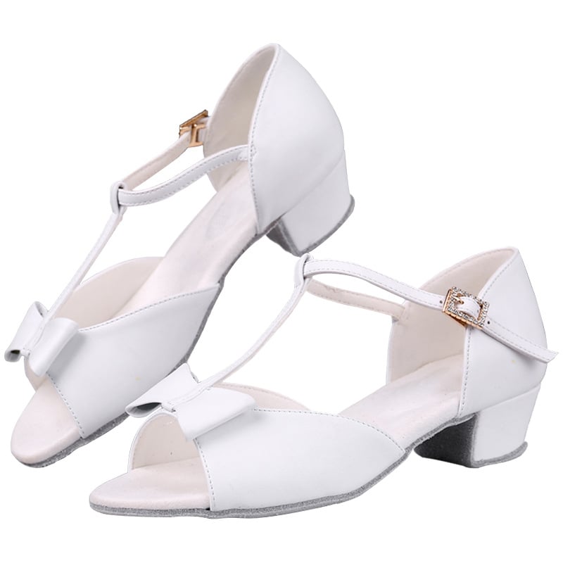 Παιδικά παπούτσια Latin χορού για κορίτσια, με μεσαίο-χαμηλό τακούνι, επάνω μέρος από συνθετικό δέρμα, σόλα από δέρμα, για μοντέρνο και λατιν χορό