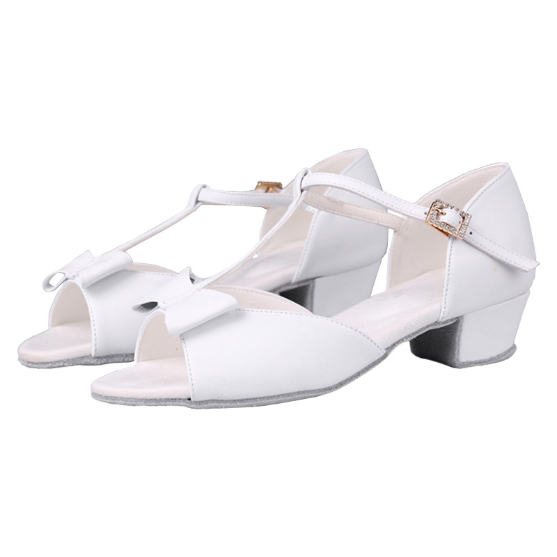 Παιδικά παπούτσια Latin χορού για κορίτσια, με μεσαίο-χαμηλό τακούνι, επάνω μέρος από συνθετικό δέρμα, σόλα από δέρμα, για μοντέρνο και λατιν χορό
