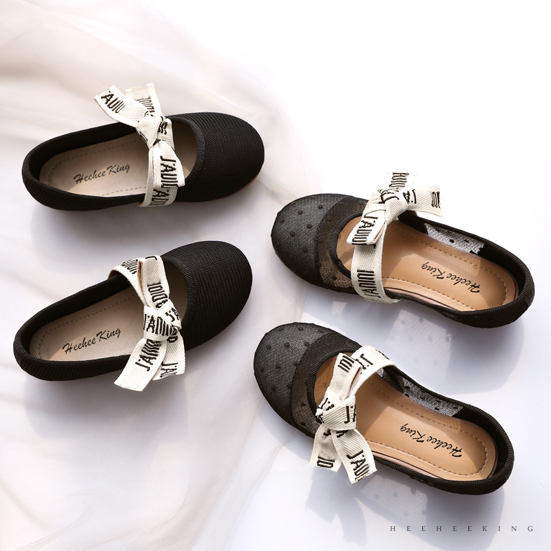 Mergaitei baleto bateliai su tinklo viršumi ir kaspinų – minkšta padas, kasdienio stiliaus, baletui, amžius 1–16 m