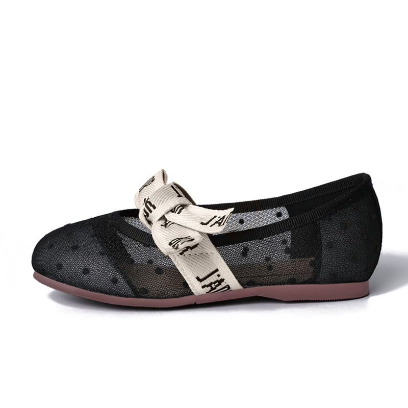 Mergaitei baleto bateliai su tinklo viršumi ir kaspinų – minkšta padas, kasdienio stiliaus, baletui, amžius 1–16 m