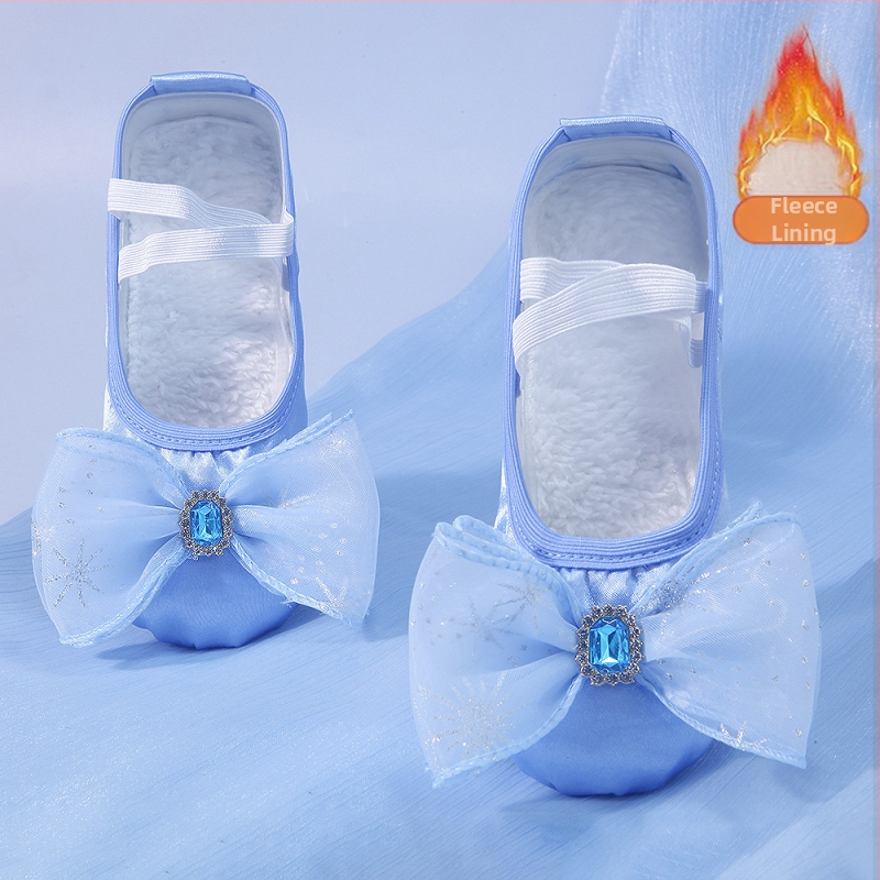 Pantofi de dans pentru fete – balerini groși de iarnă, cu partea superioară din mătase, ușori și rezistenți