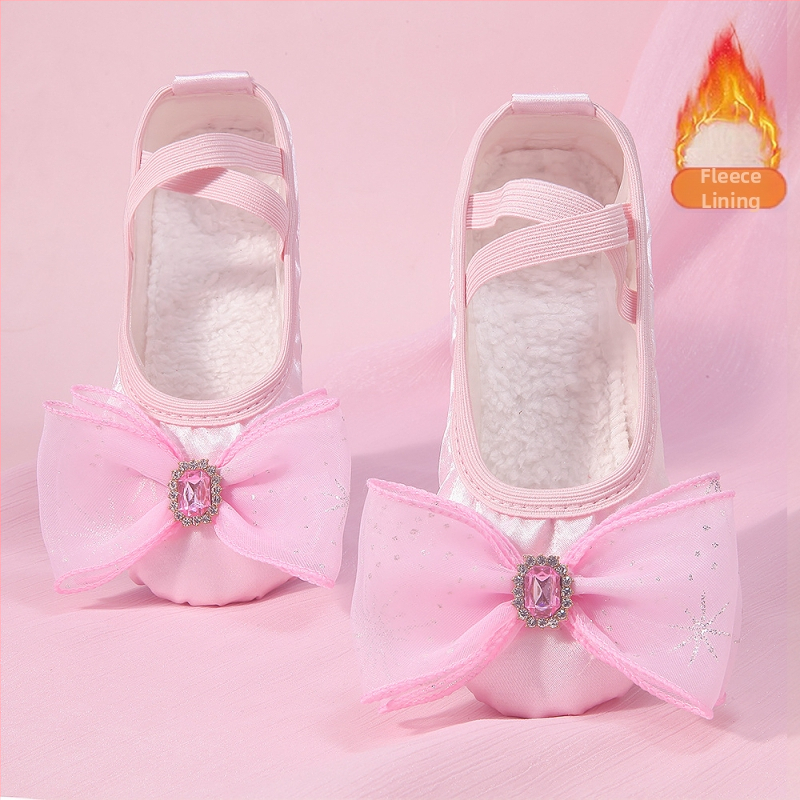 Pantofi de dans pentru fete – balerini groși de iarnă, cu partea superioară din mătase, ușori și rezistenți