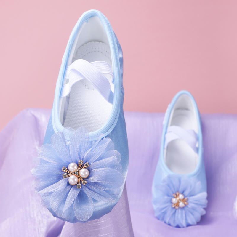 Pantofi de dans pentru fete, pentru scenă, talpă din piele, design ușor