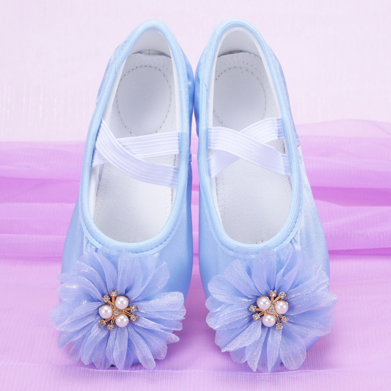 Pantofi de dans pentru fete, pentru scenă, talpă din piele, design ușor