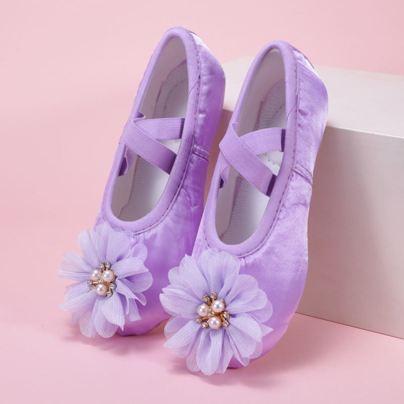 Pantofi de dans pentru fete, pentru scenă, talpă din piele, design ușor