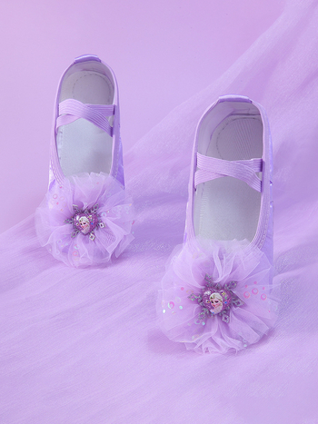 Pantofi de dans pentru copii, talpă moale pentru practică, partea superioară din mătase, ușori, rezistenți la uzură și cu amortizare