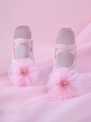 Pantofi de dans pentru copii, talpă moale pentru practică, partea superioară din mătase, ușori, rezistenți la uzură și cu amortizare